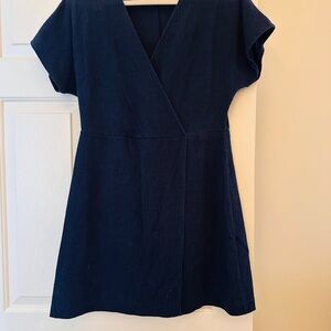 Madewell Navy Blue short sleeve faux wrap dress L